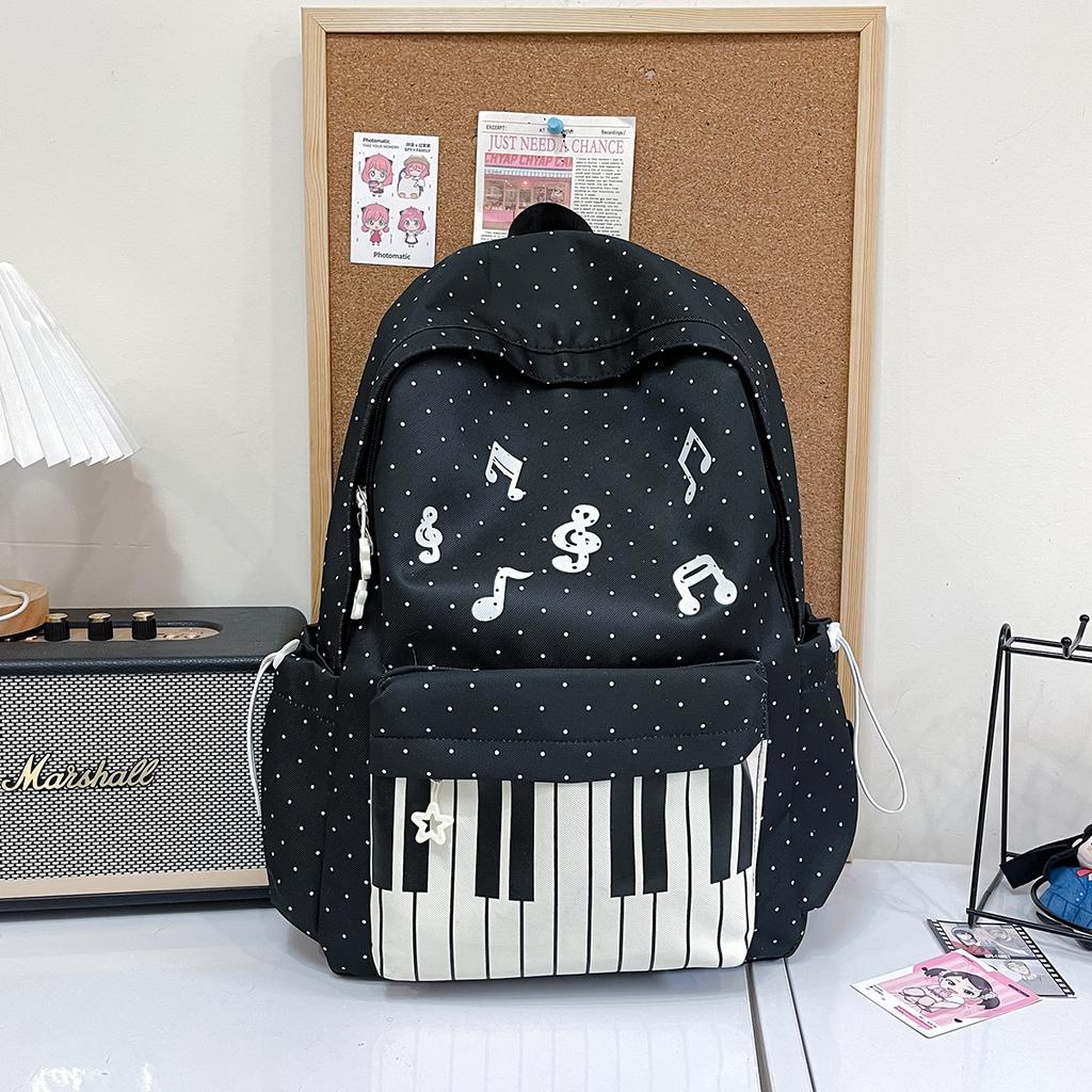 Piano Keyboard Print Messenger Bag With Musical Note Decor Versatile Crossbody Backpack Students Lightweight Durable Zipper Bag
