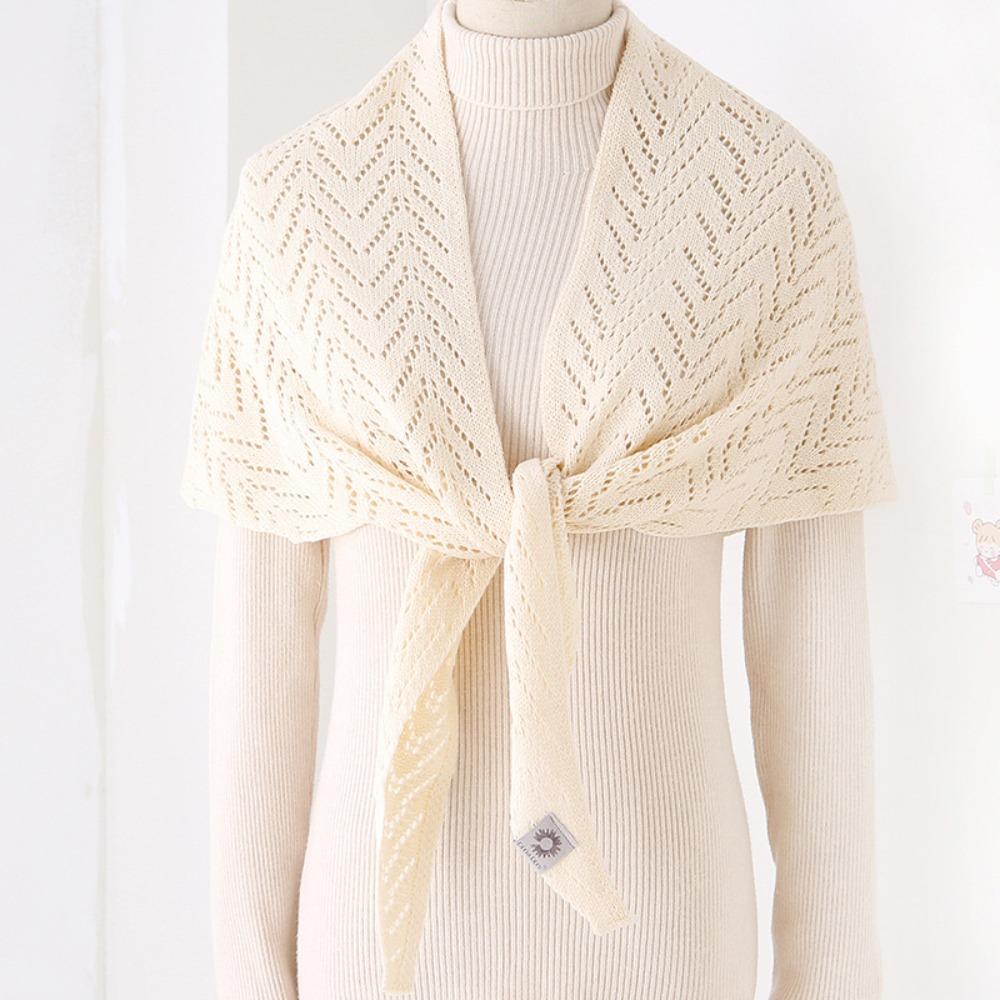Triangle Shape Stripe Knitted Shawl Warp Knitting Shoulder Scarf Sun Protection Cape  Female