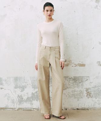 Baniseunyuyog 26Ss Linen Blended Pigment Barrel Denim Sand Beige