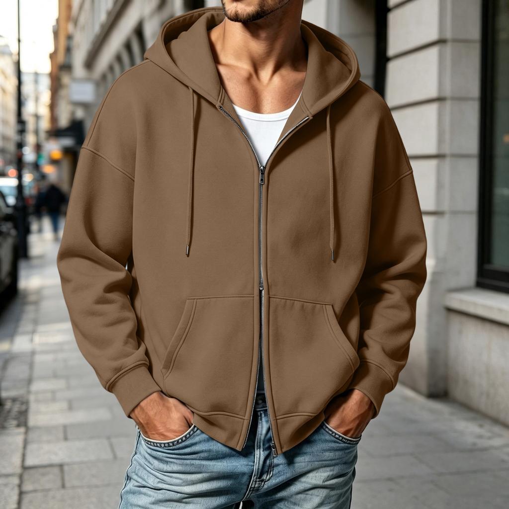 Herren Kapuzenpullover mit doppeltem Reißverschluss Lässiger Sport Kapuzenpullover