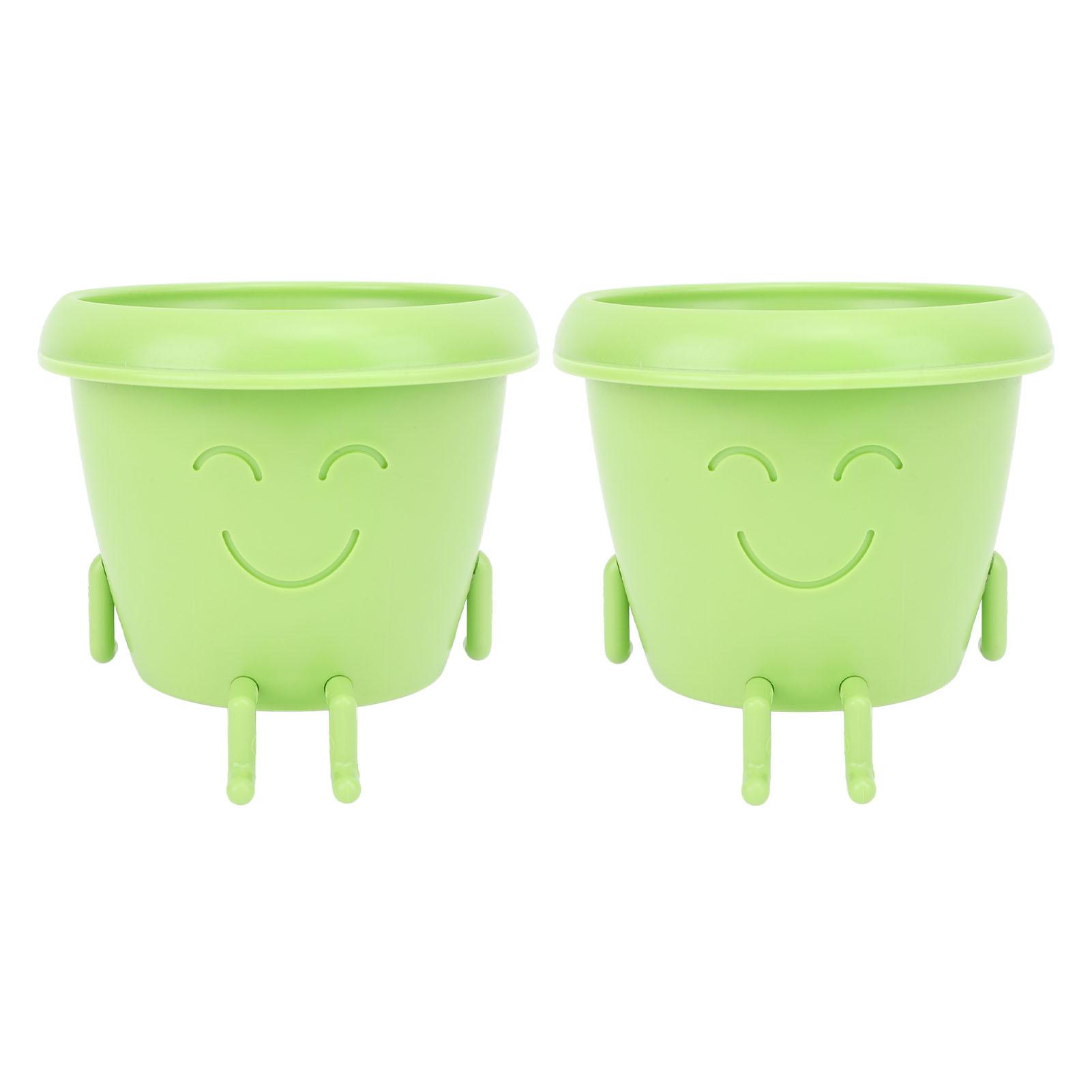 

2 шт. милый пластиковый горшок для суккулентных растений с забавным улыбающимся лицом, цветочный горшок для суккулентов с дренажем Green