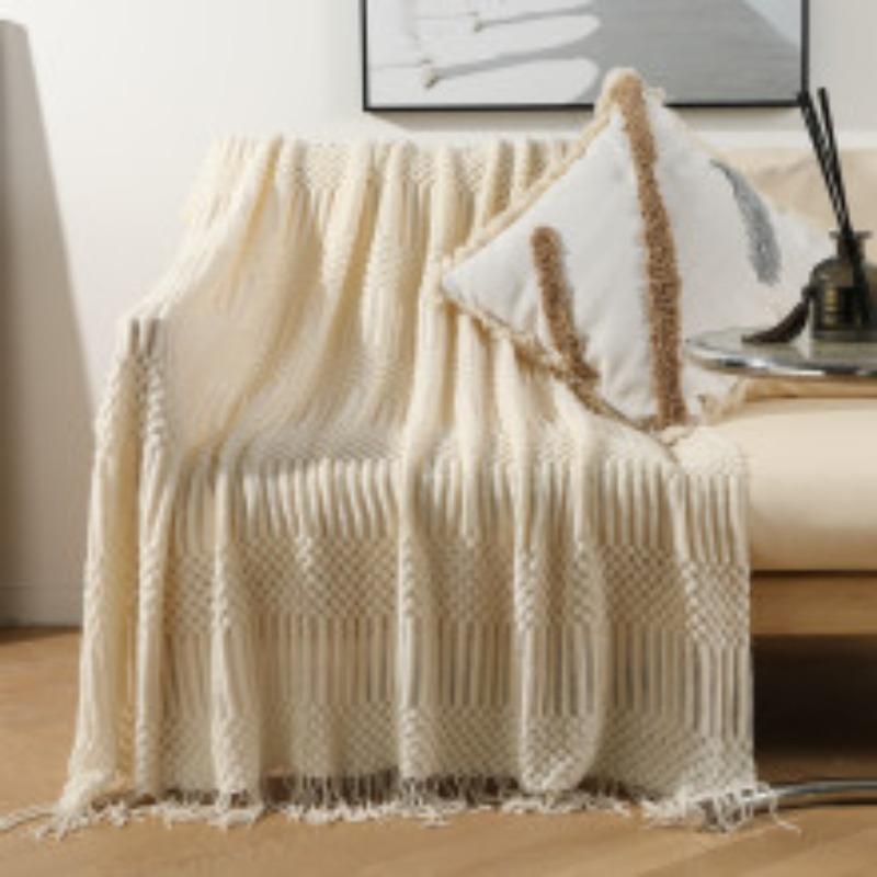 1pcs Nordic Style Sofa Blanket Fringed Knitted Warm Nap Cover Blanket Suitable for Sofa Bed/Office/Camping/Travel