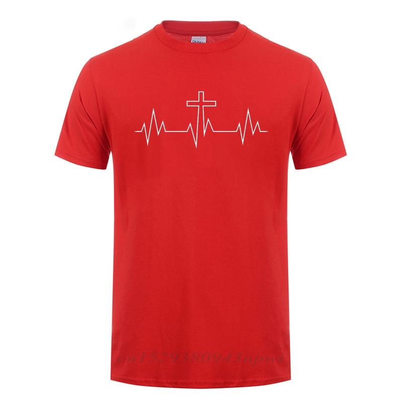 Christ Lives Here Cross Heartbeat Christian Jesus Faith Inspirational T Shirt TShirt For Men Male Short Sleeve Cotton Tshirt