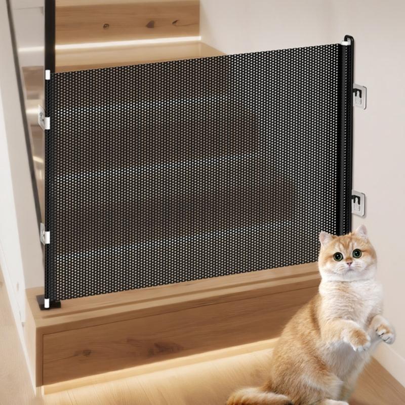 Entry Opening Pet Gate with Black Pull-Across Panel, Indoor Barrier Design and 49.21 In Shared Width for Homes