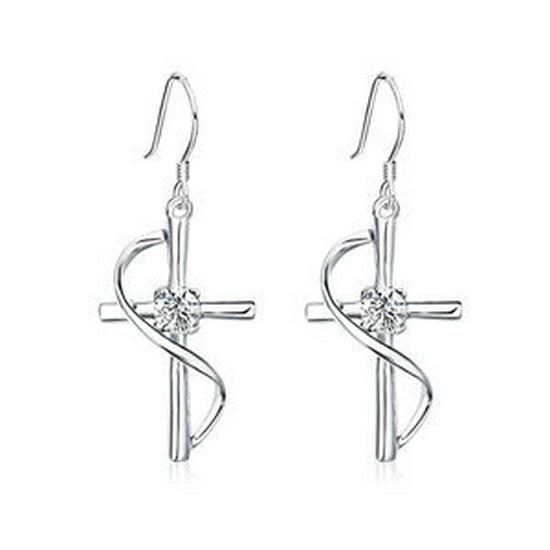 Gothic Rhinestone Cross Dangle Earrings for Women - European and American Style
