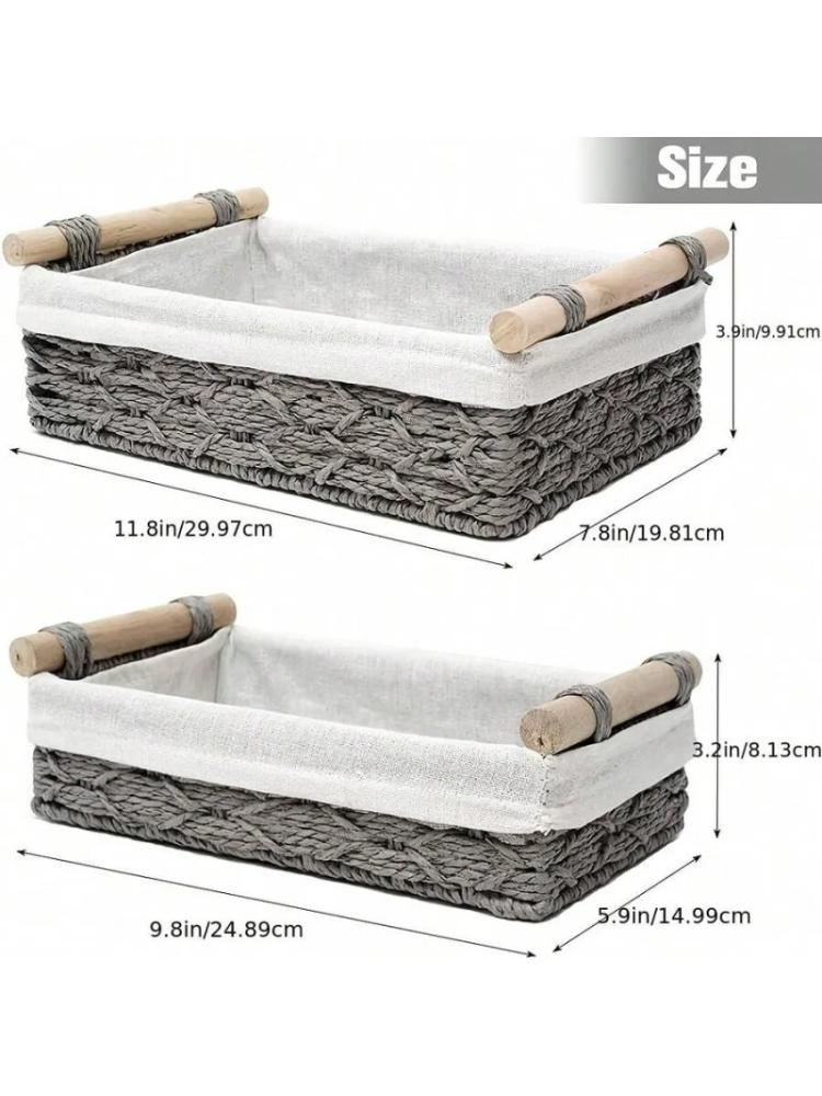 Set Of 2 Storage Basket Wicker Baskets For Organizing With Handle Decorative Storage Bins For Countertop Toilet Paper Storage