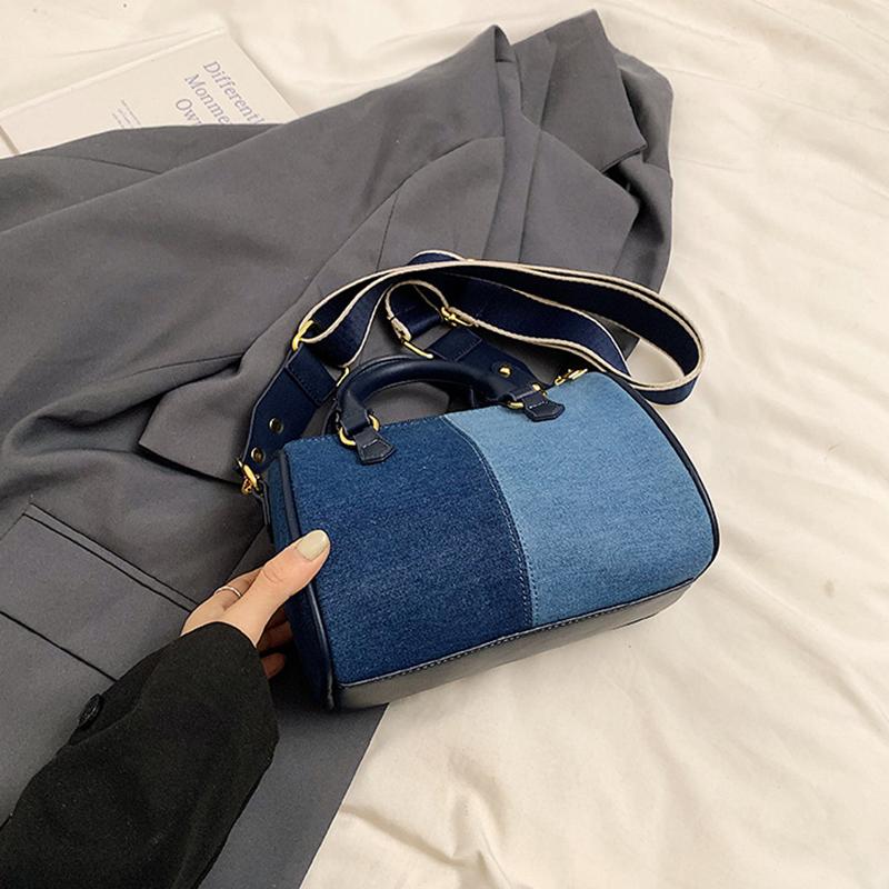 Patchwork Colorblock Small Handbags For Women Denim Shoulder CrossBody Bags Casual Street Boston Designer Purses CLE