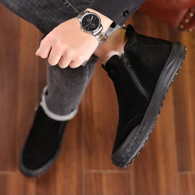 Winter Men's Shoes Plush Warm Cotton Shoes Fashion High-top Casual Shoes Suede Leather Loafers Men's Sneaker Non Slip Snow Boots