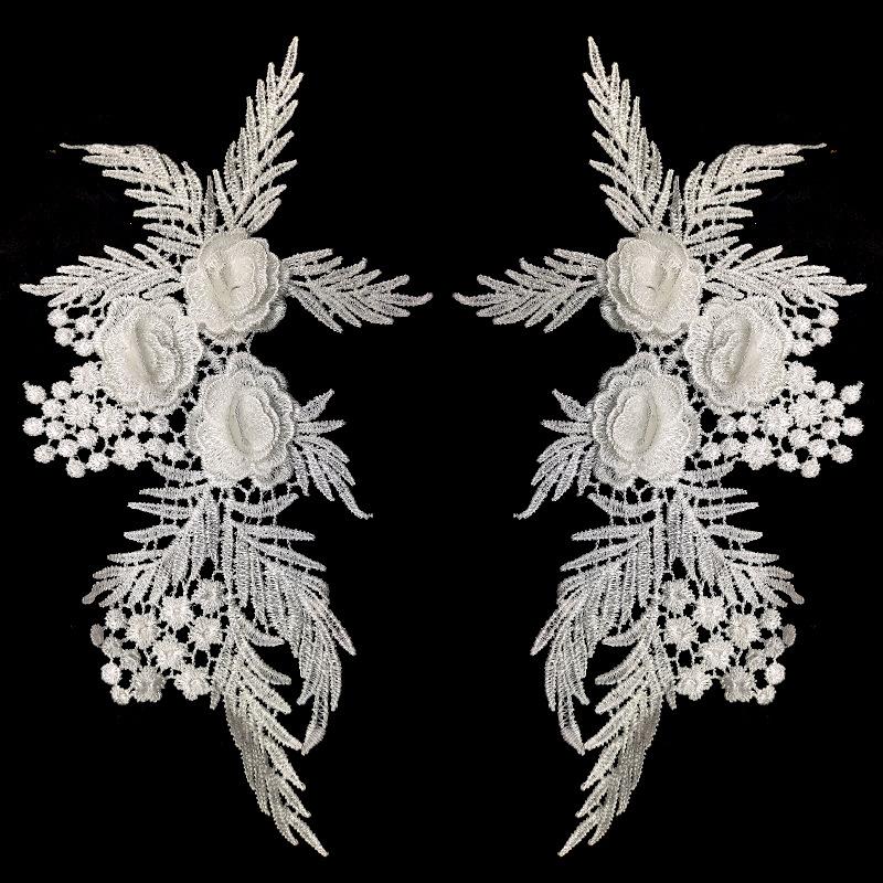 Water Soluble Lace Three-dimensional 3D Decal Symmetrical Cloth Sticker Hollow Polyester Light Embroidery Pair of Flowers DIY Lace Clothing Accessorie