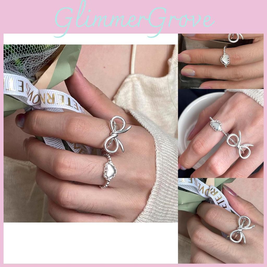 Chic And Simple Summer 2024 Heart Lace Bow Ring For Women Fashionable Adjustable Fingerwear
