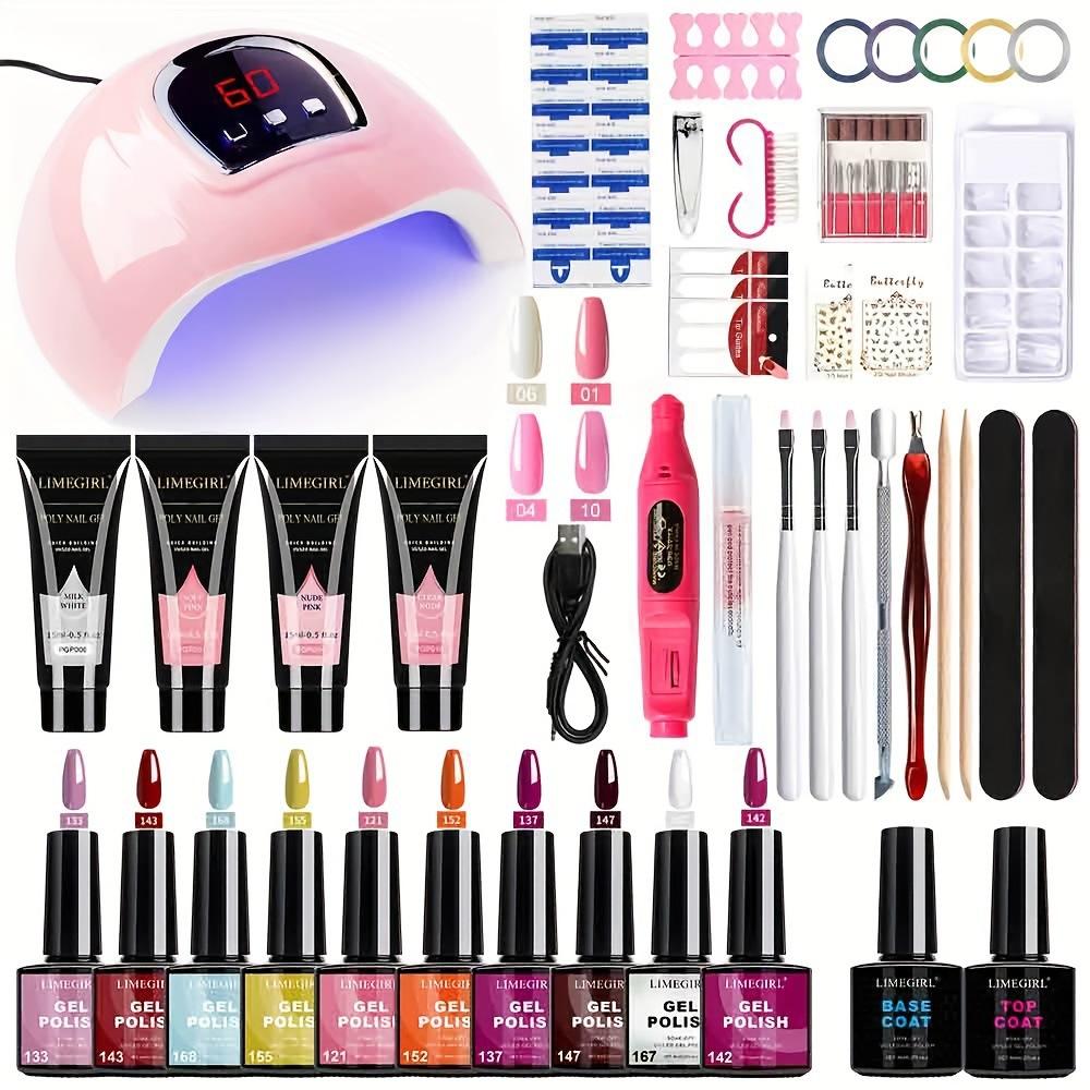 Nail Art Kit with Gel Polish Extension Gel Color Gel Base Top Coat Electric Nail Drill UV LED Lamp Full Set Professional Manicure Tools