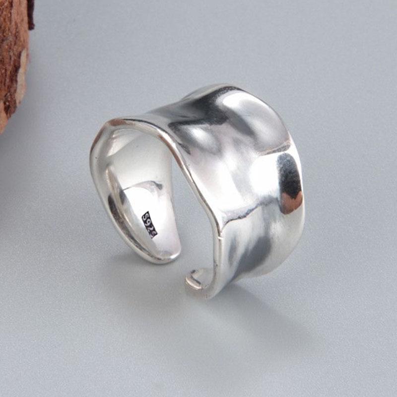 

BF CLUB 925 Sterling Rings for Women Simple Geometric Handmade Irregular Retro Wide Sparckling Ring Allergy For Birthday Gift resizable