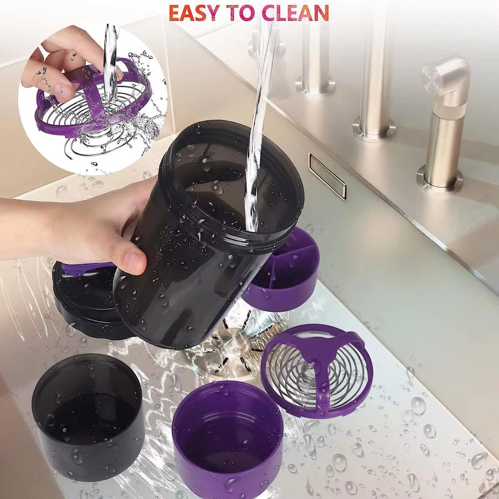 3 Layers Protein Shaker Bottles with Mix Ball Leak Proof Water Bottle for Protein Mixes with Powder Storage and Pill Organizer