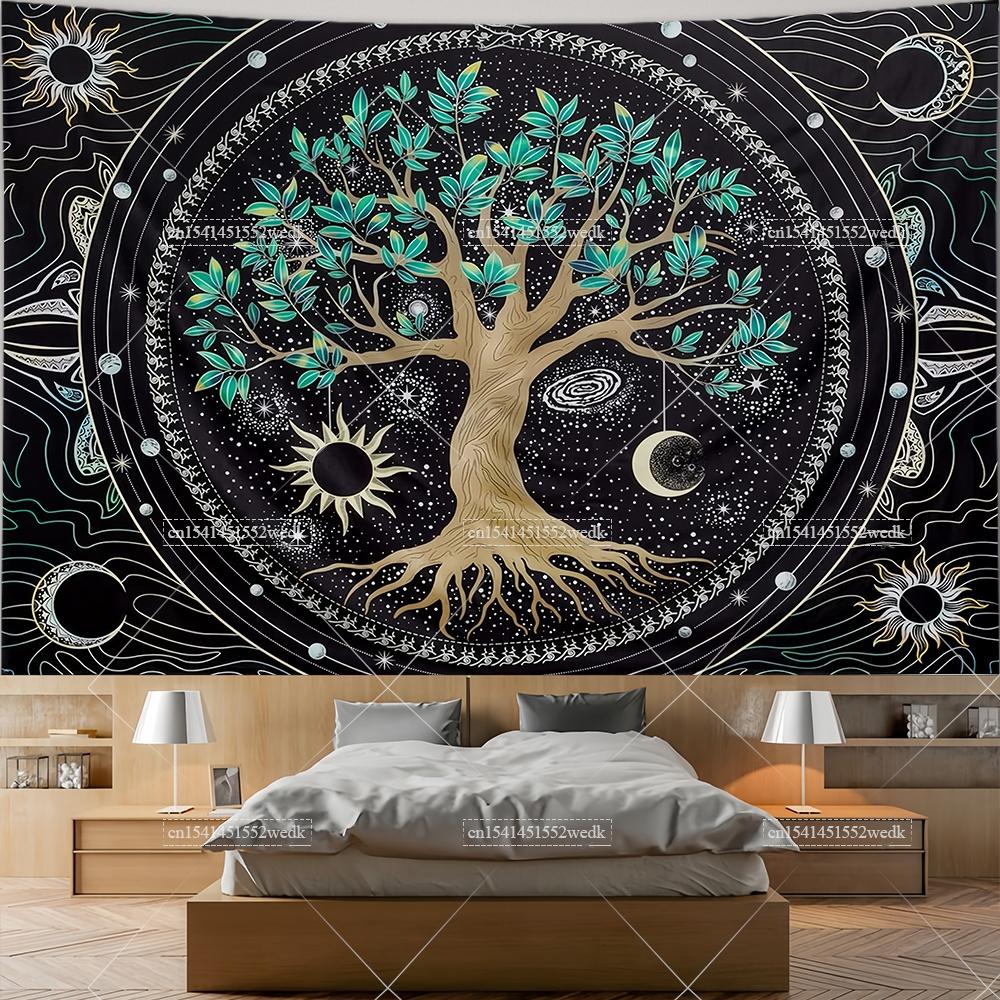 Tarot Altat Cloth Tree Of Life Tapestry Bohemian Divination Celtic Star Witchcraft Tapestrys Aesthetic Home Decor Moon Phases