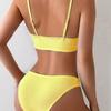 Dámský jednobarevný bikiny set s mašlí Nastavitelný top s halter krkem Plavky, Sexy žlutý 2dílný plážový oděv