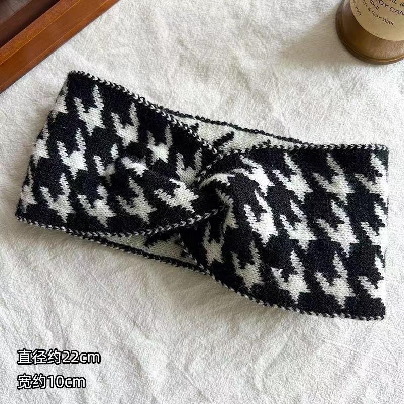 

Qiandongge Вязаная шерстяная повязка на голову Женская широкая ретро повязка на голову со средним узлом Повязка для фиксации волос Головной платок Аксессуары для волос чёрный