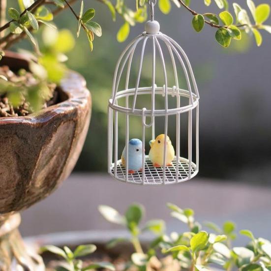 Micro Landscape Birdcage Ornaments, Vintage Iron Bird Cage, Decorative Hanging Bird Cage Decor, Hanging Frame Bird Cage Decor, Small Birdcages for
