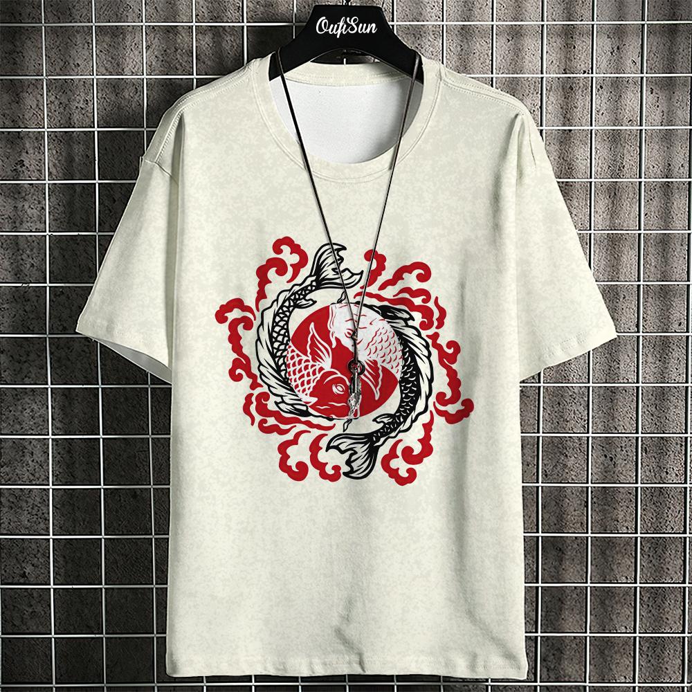 Lässiges Herren-T-Shirt mit Anime-Fisch-Grafik-T-Shirts für Männer, übergroße T-Shirts, kurzärmelige Oberteile, Harajuku, Streetwear, Herrenbekleidung, XL