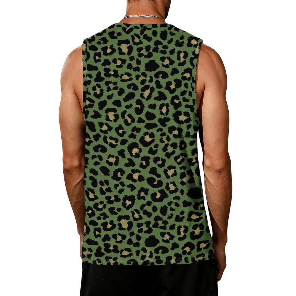 Men's Casual Sleeveless Tank Top Leopard Print Athletic Breathable Lightweight Muscle Shirt for Sports Gym Training