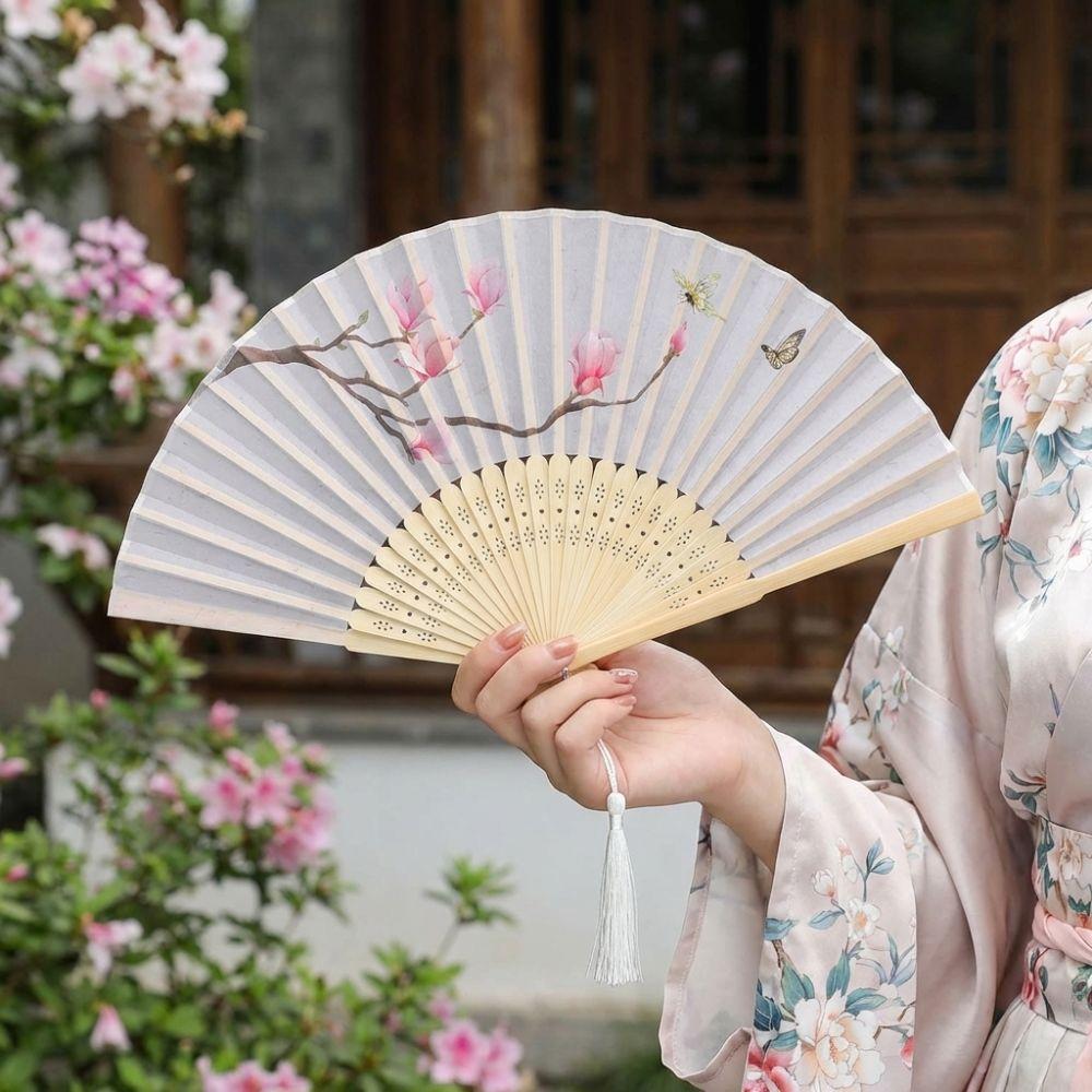 Antique Traditional Dance Fan Bamboo Frame Handheld Fan Elegant Folding Fan  Cheongsam Matching