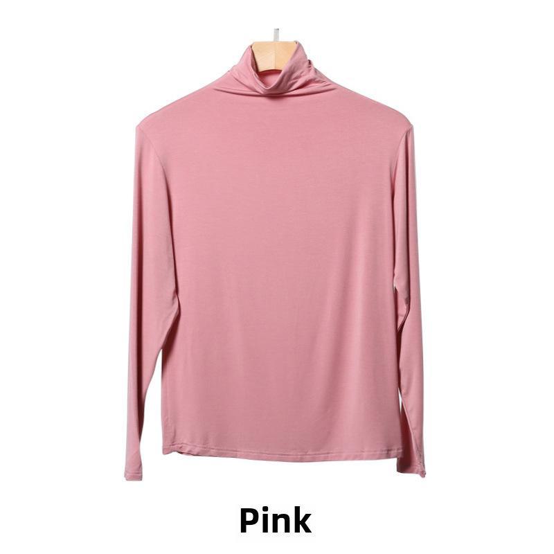 Korean Half-High Collar Slim Fit Modal T-Shirt - Long-Sleeve Solid Color Top