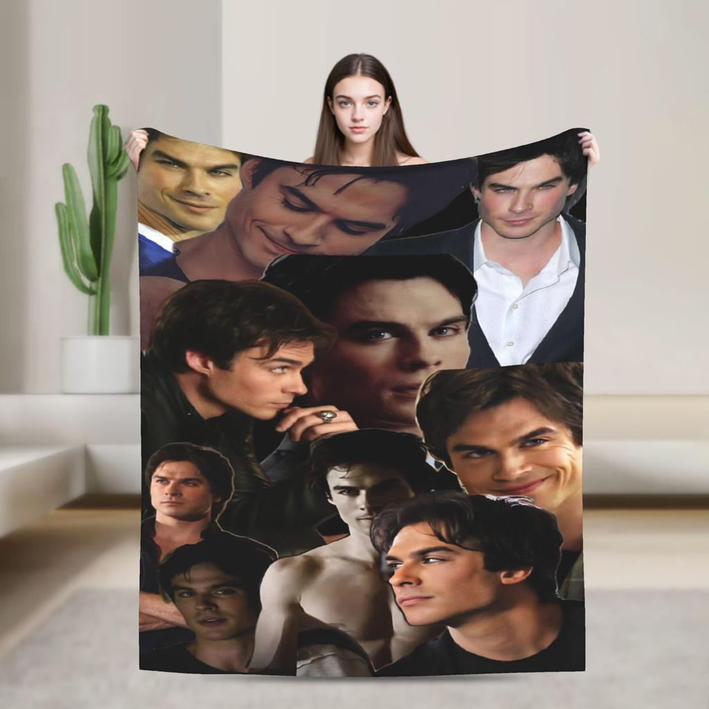 The Vampire Diaries Damon Salvatore Serie TV Coperta Decorativa in Flanella Plaid per Arredamento Casa Calda Morbida Copriletto Regalo