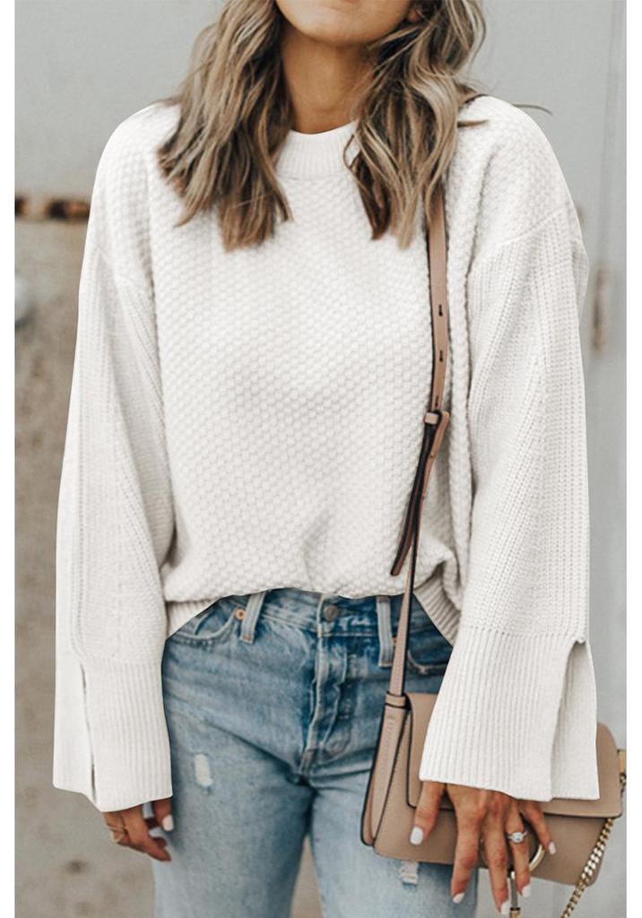 Women's 2025 Autumn Solid Color Pullover Round Neck Long Sleeve Sweater - Versatile European American Fashion