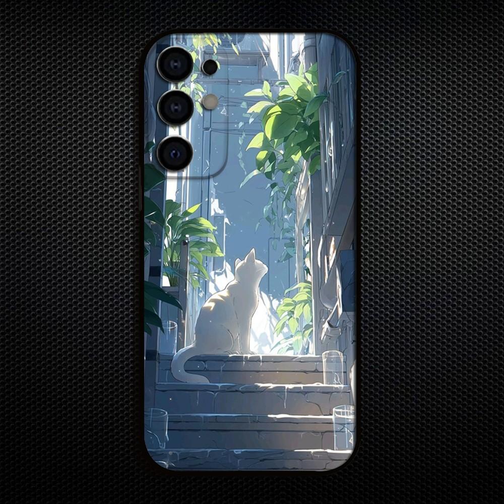 Adorable Cat Anime Phone Case For Samsung S25/S24/S23/S22/S21/S20/Plus,Fe,Lite/Others Black Cover