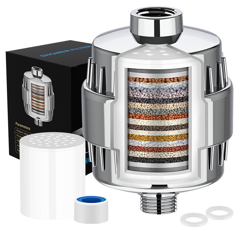 High-Flow 15-Stage Shower Filter: Removes Residual Chlorine & Beautifies Skin with 20-Layer Filter