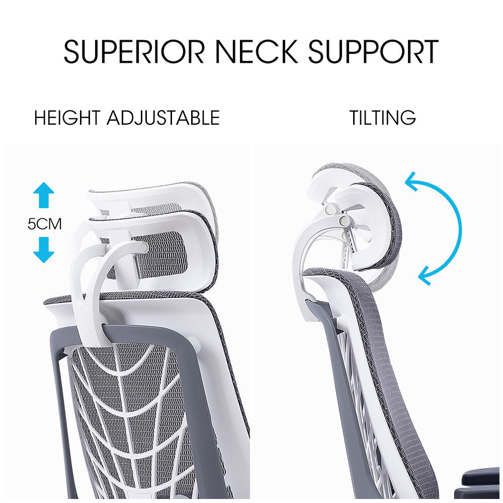 Office Chairs Fortia Ergonomic Office Desk Chair Coolmesh Fabric Headrest Adjustable Lumbar Support Recline And Armrests Dark Grey Mesh/White Frame