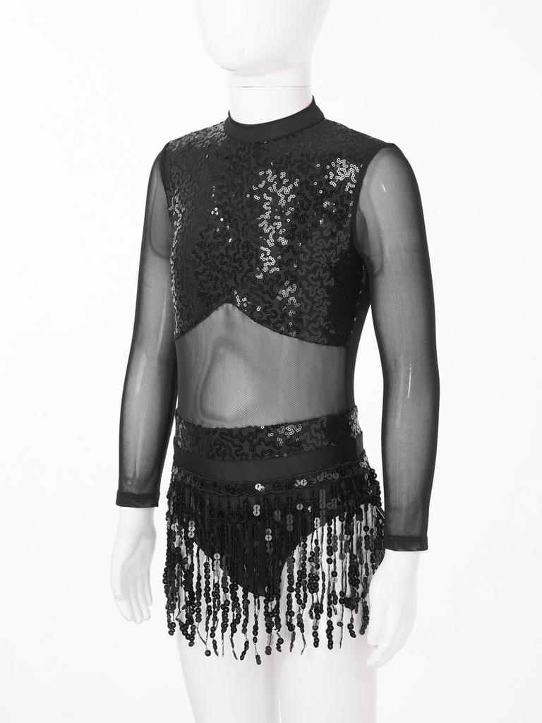 Dětské Dívčí Flitrové Taneční Šaty Střapec Baletní Kostým Latina Lyrický Jazz Dancewear