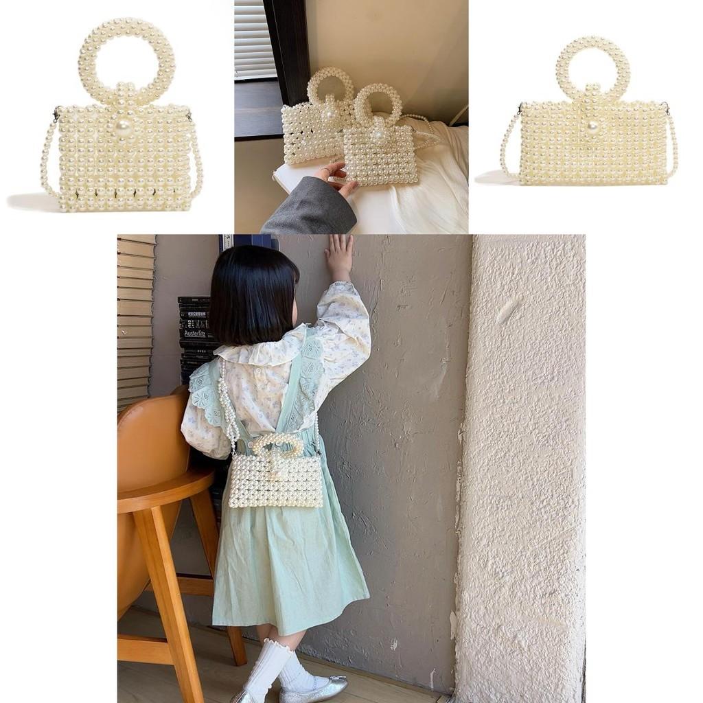 Stilvolle französische süße Perlen-Schultertasche für Kinder mit runden Ringen, trendy