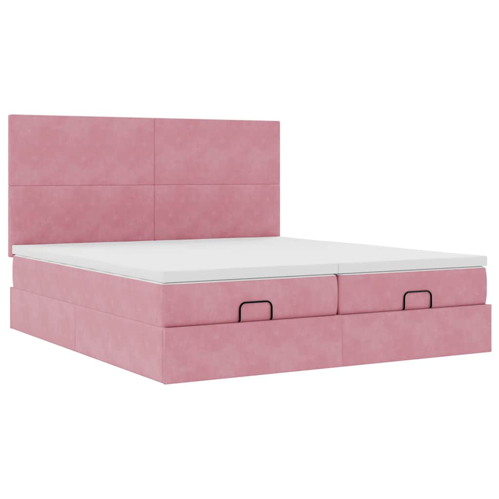 Ottoman Bed with Mattresses & LEDs Pink 160x200 Cm Velvet