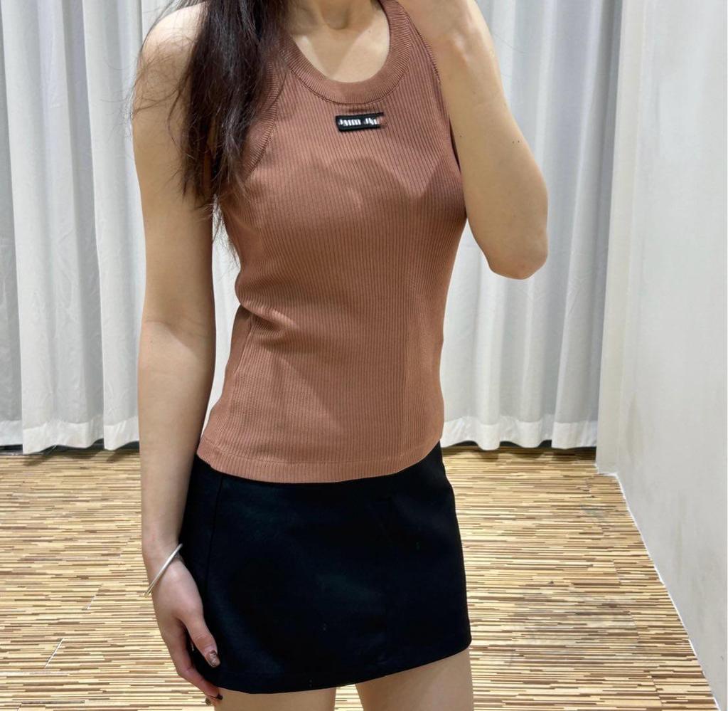 25MM Jacquard Rundhals Geripptes Stretch Ärmelloses Schlankmachendes Stricktop