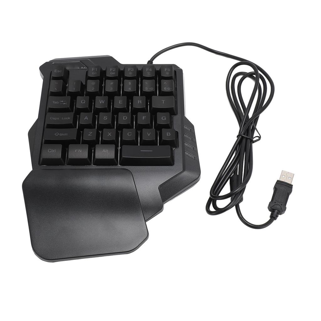 One Handed Gaming Keyboard 7 Color RGB Backlight Ergonomic 35 Keys Portable Mini Gaming Keypad with Wrist Rest for PC