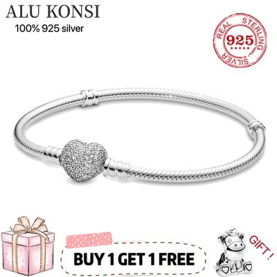 Akció Valódi 100 %925 Sterling Ezüst Pan Karkötő Szív Kristály Karkötő Nőknek Eredeti DIY Charm Ékszerhez