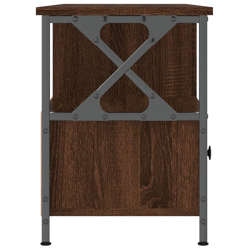 TV Stand in Brown Oak Look 102 x 33 x 45 cm Particleboard & Iron