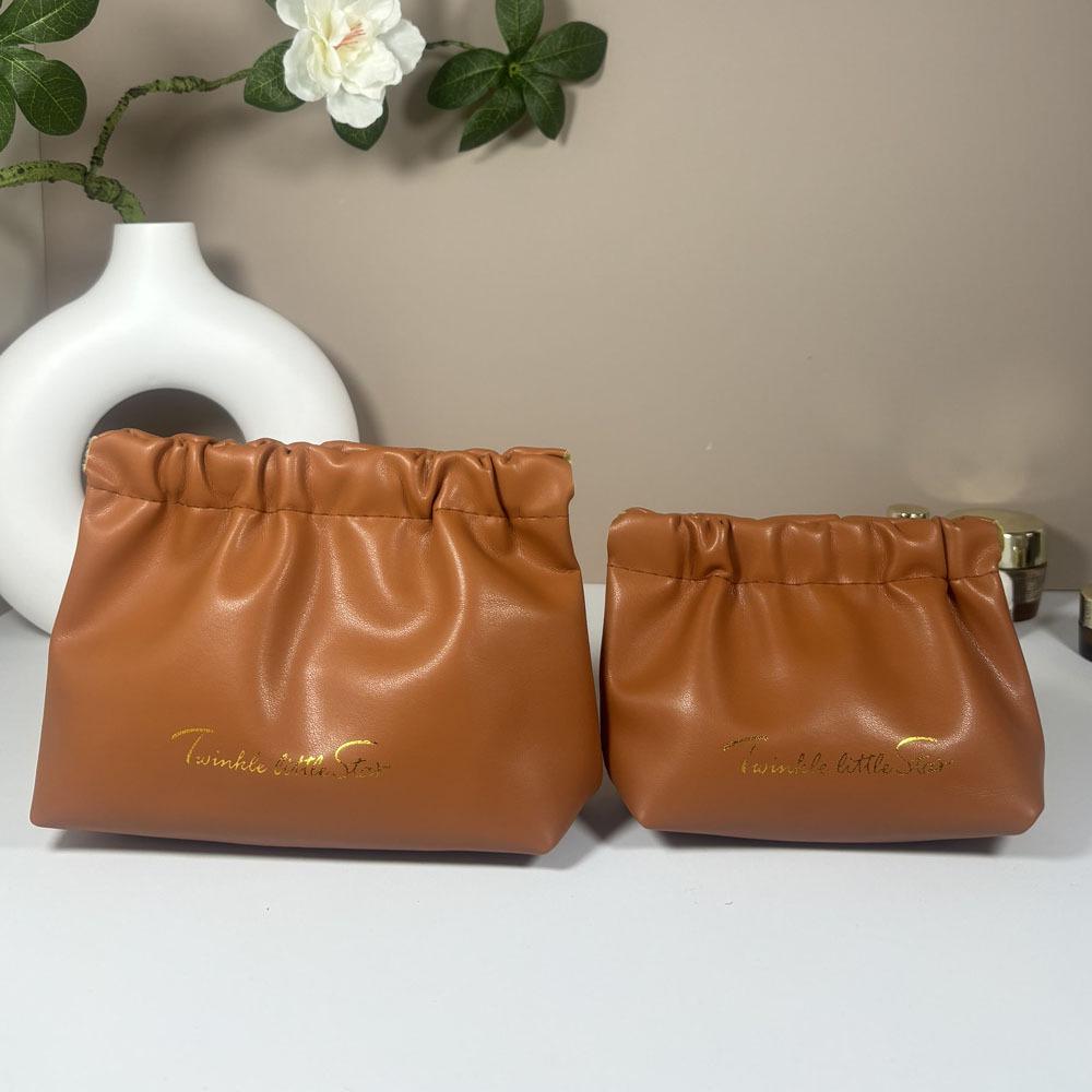 High-Value PU Pleated Cosmetic & Lipstick Travel Makeup Bag