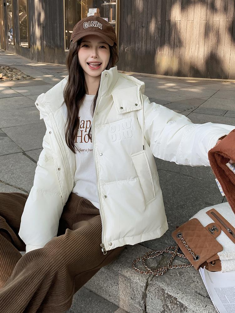 Leave-in PU leather labeling short down cotton clothes women's season new bread clothes small warm jacket