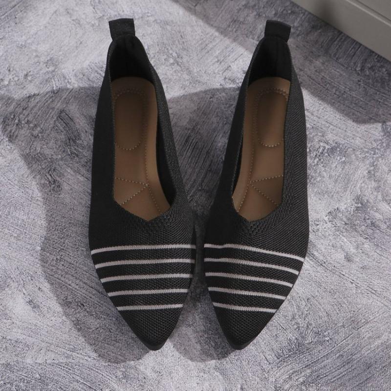 Mode Übergröße 36-43 Schuhe für Damen Frühling Herbst Spitzschuh Flach Gestrickt Slipper Lässige Atmungsaktive Slipper Komfort Damenschuhe