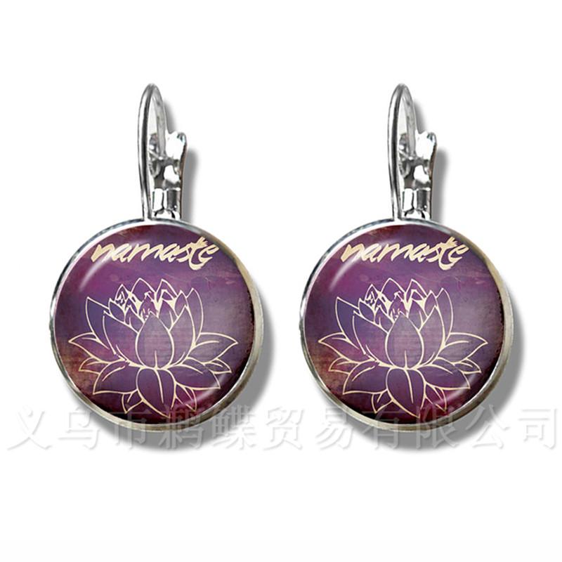 Lotus Flower Earrings Mandala Photo Art Glass Cabochon Silver Plated Stud Earrings Sacred Geometry OM Fashion Jewelry Gift
