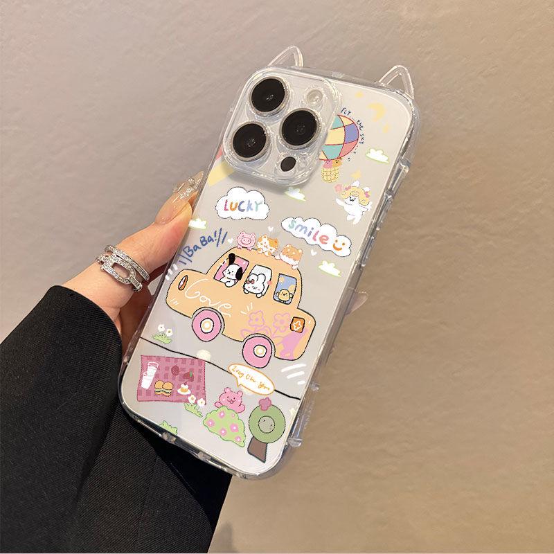 Transparent Cat Ears Phone Case for iPhone 13, 14, 15 Pro Max - Precise Fit