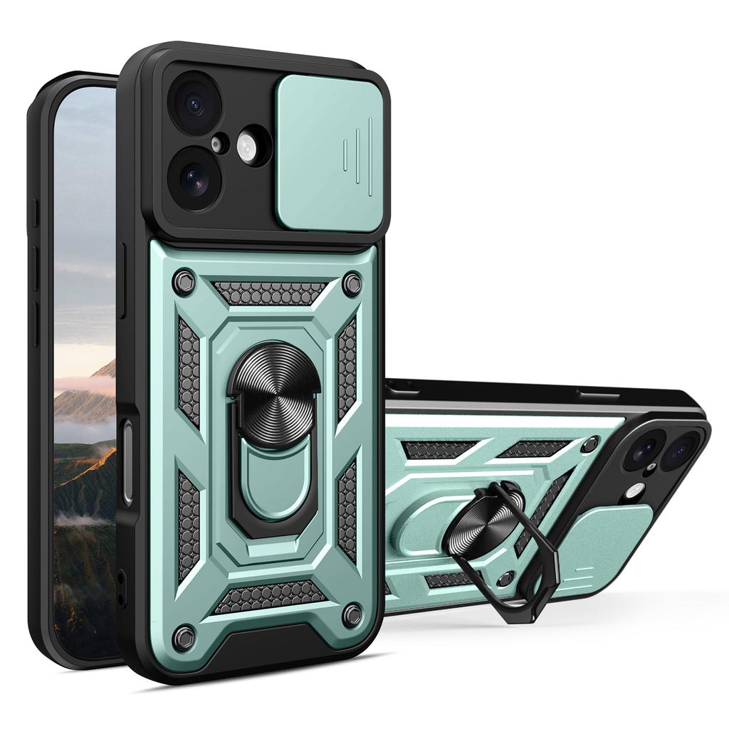 For iPhone 17 Case with Slide Camera Lid PC+TPU Kickstand Phone Cover