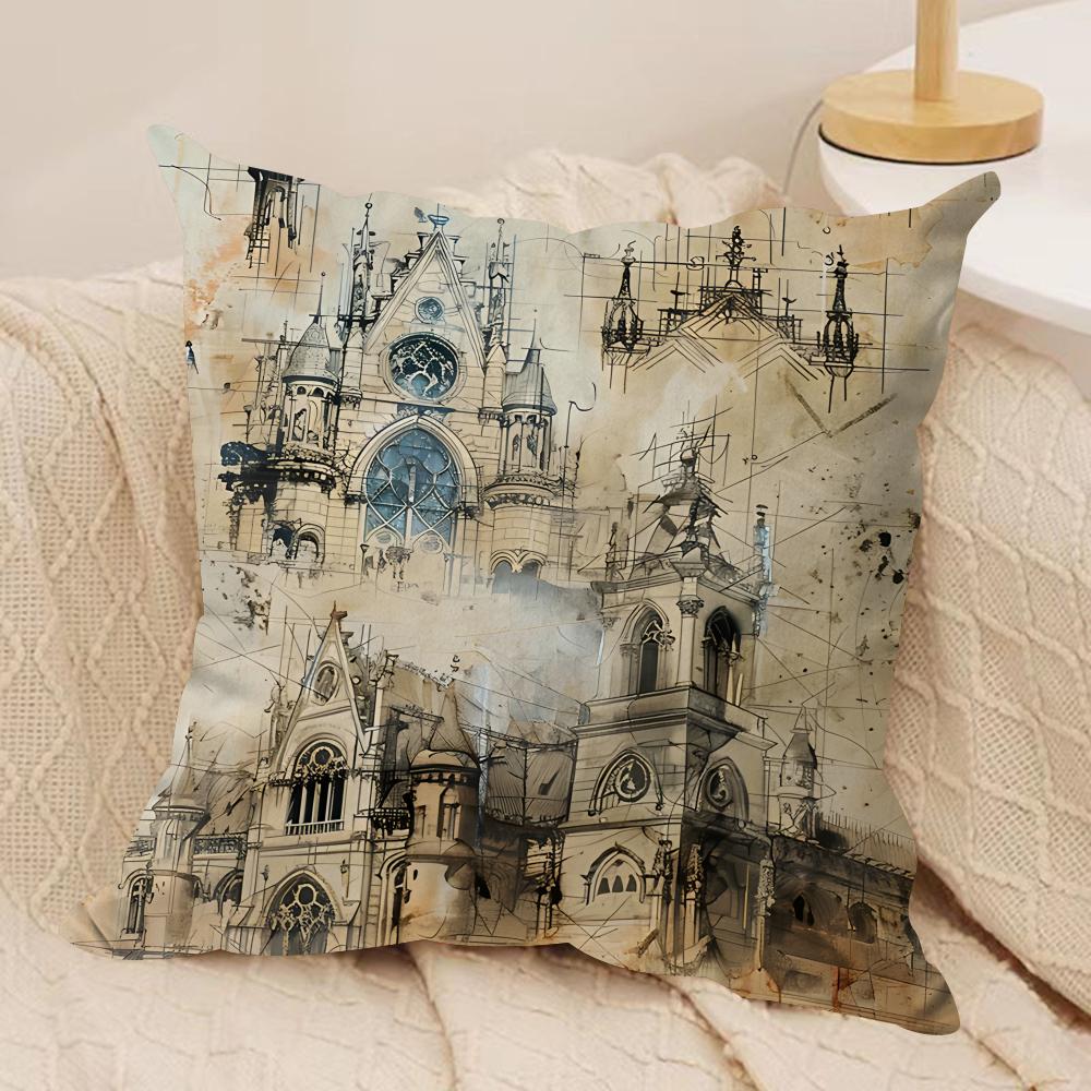 Retro Roman Architectural Cushion Cover Silky Short Plush Invisible Zipper Dustproof Sofa Pillow Case For Home Decor