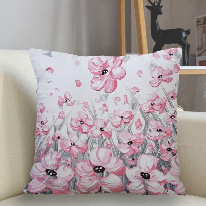 Bedroom Living Room Home Decor Cushion Cover Poppy Flower Pattern Pillowcase Square