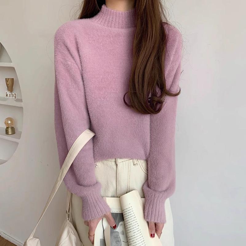 Women's 2025 Mink Cashmere Thick High Neck Sweater - Autumn/Winter Fashion Knitted Base Layer Top