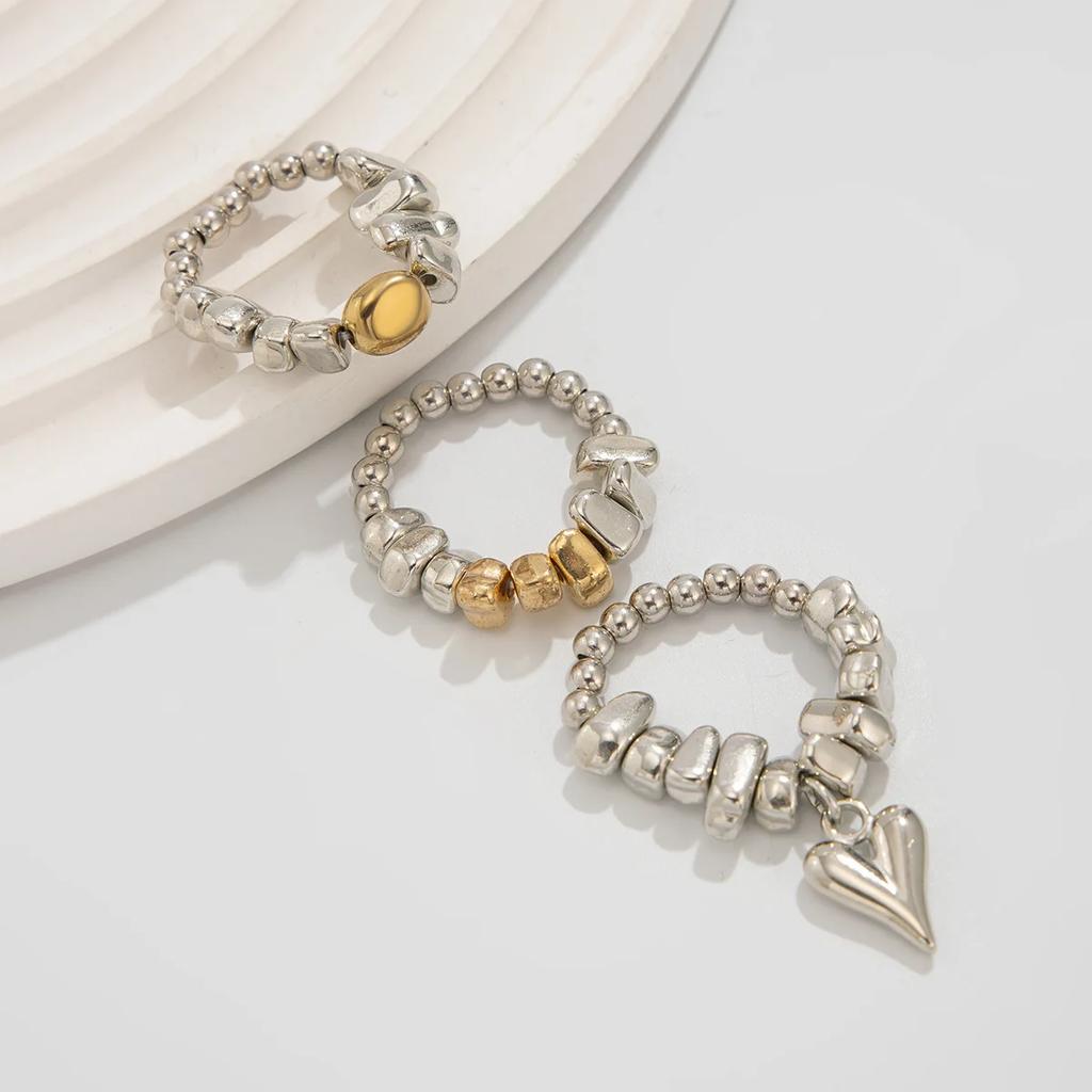Neue Vintage CCB Perlen Unregelmäßigkeit Einzigartiges Design Herzförmiger Anhänger Ringe Sets für Frau Mode Ringe Schmuck Feiertag