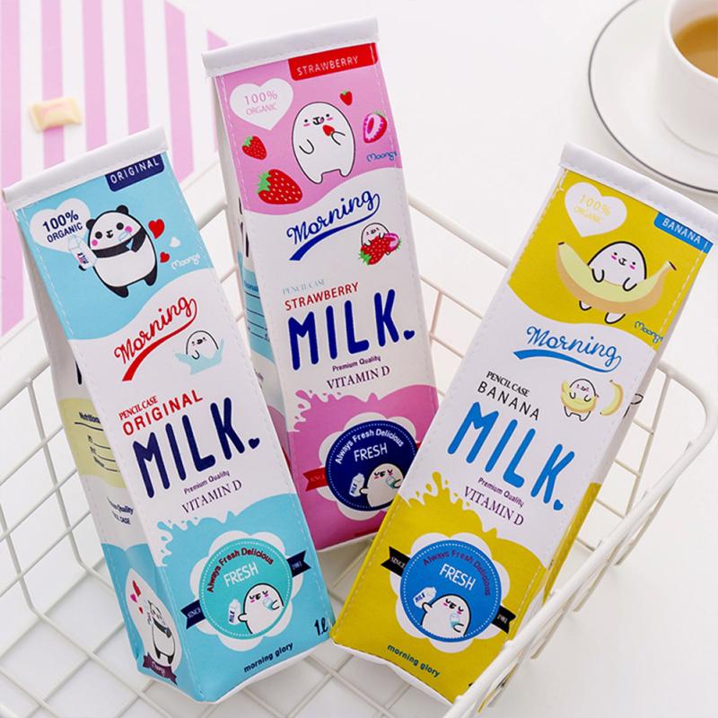 Cartoon Milk Cardboard Shape Pen Bag Przenośna, duża pojemność, wielofunkcyjna, zapinana na zamek papeteria