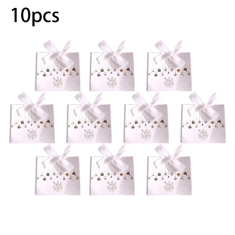 10PCS Christmas Gift Paper Bags For Candy Cookie Nougat Packaging Christmas Candy Box With Handles Holiday Party Decorations