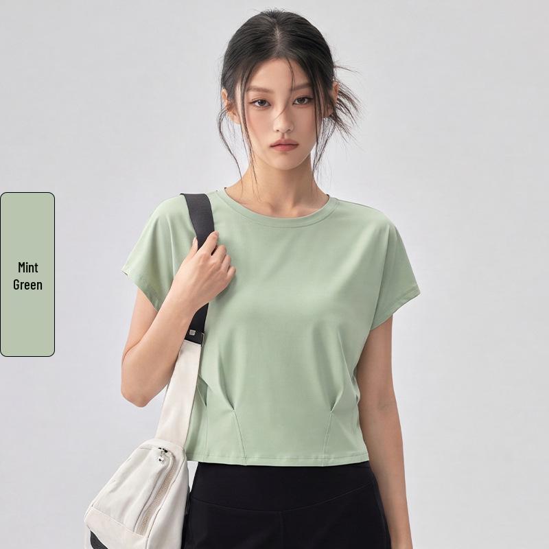 Vielseitiges Sommer-Spandex-Fledermausärmel-T-Shirt mit gerüschtem Saum